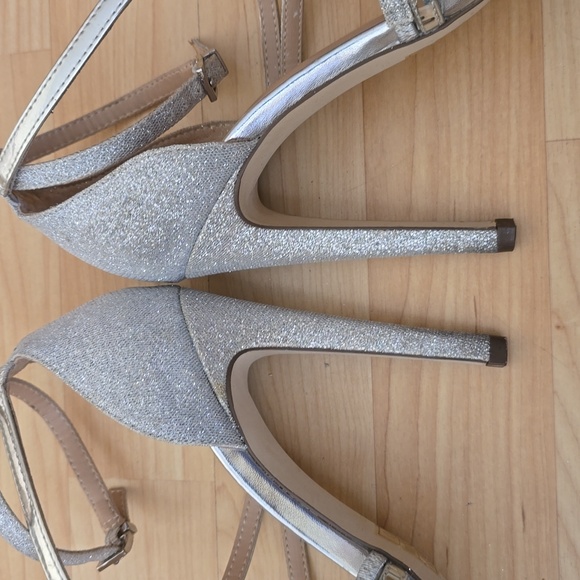 Call It Spring Vegan Open Toe Ankle Strap Silver High Heels Size 7.5 - Picture 8 of 9